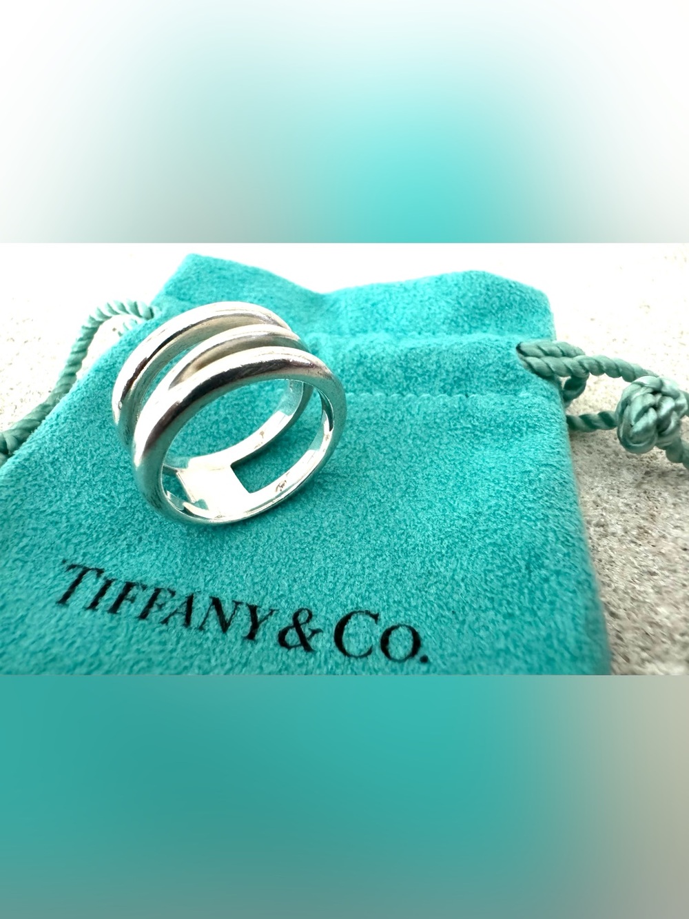 TIFFANY & CO. Elsa Peretti Wave Ring Sterling Silver 925 Size 7.5 - Picture 2 of 7